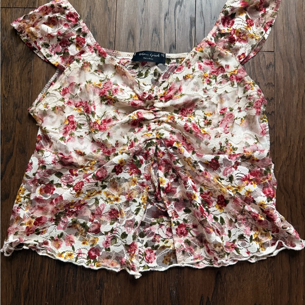 Adrianna Papell Floral Lace Blouse in Pink and Cream